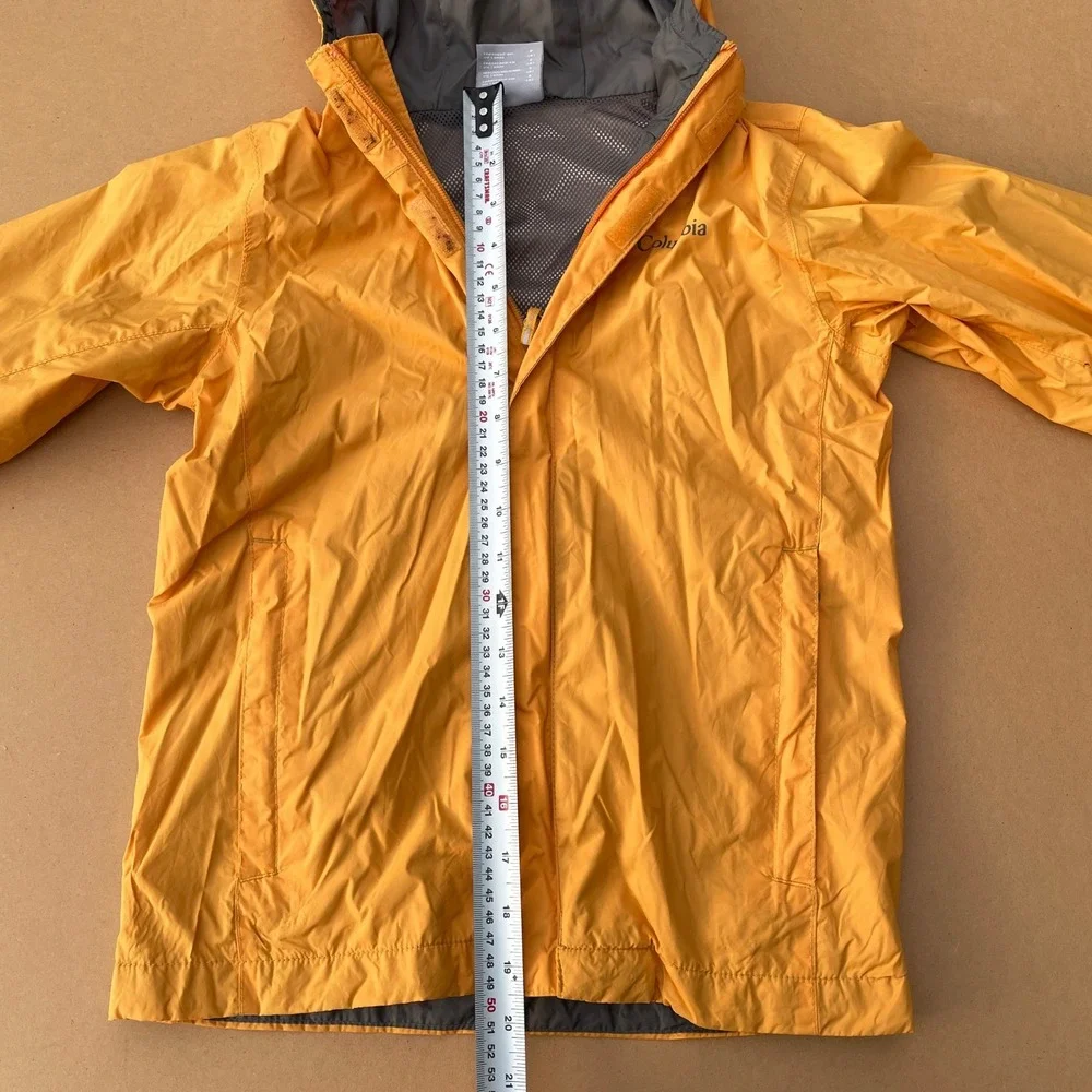 Columbia Rain Jacket Kids S (8) Yellow Hiking Outdoor Omni-Tech Windbreaker